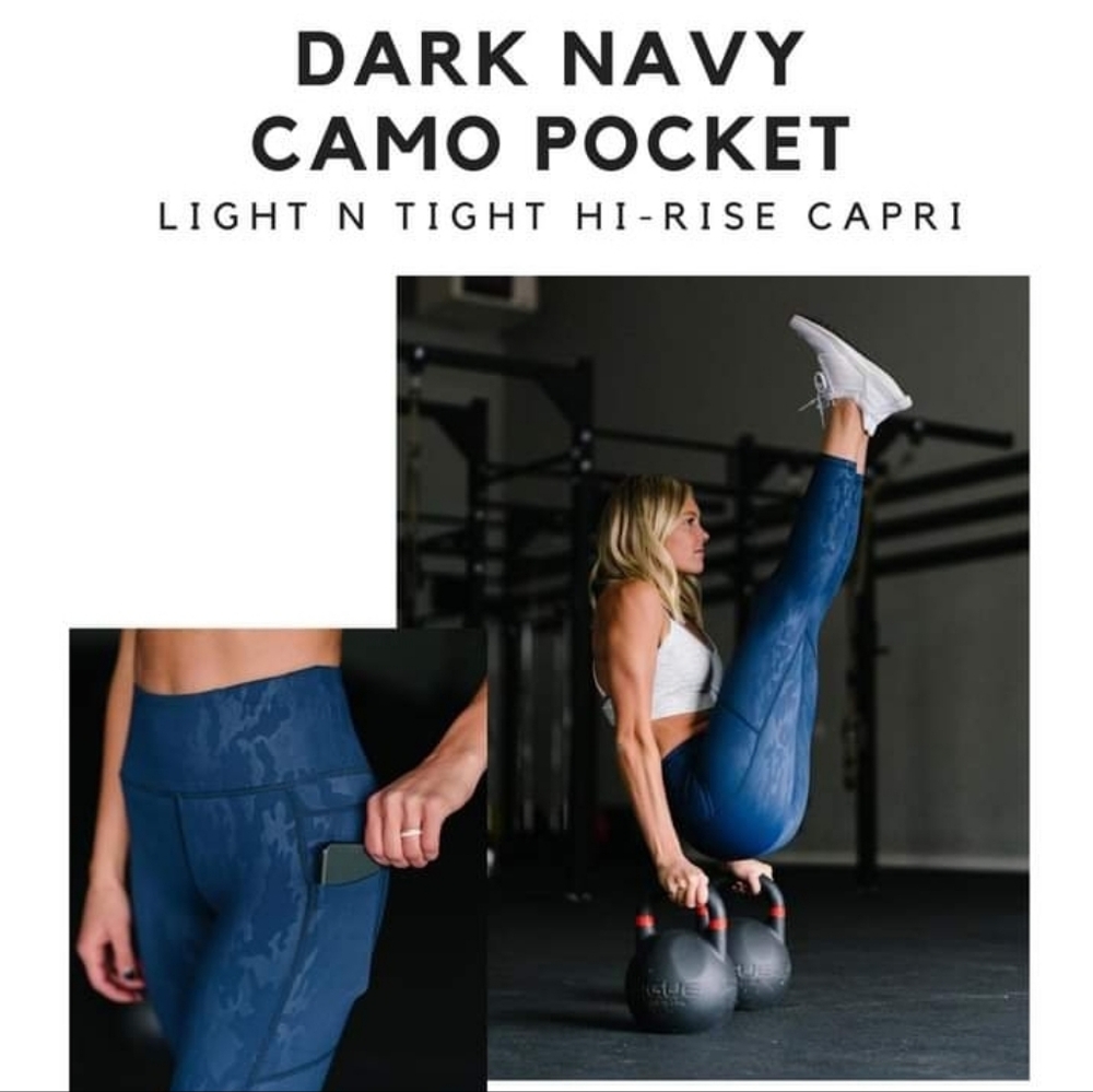 ZYIA DARK NAVY Hi Rise CAMO LEGGINGS CAPRI 20" SIZE 16-18 NWT Light N Tight